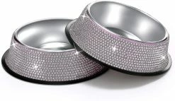 Unbranded Shiny Rhinest Moins D’acier Pet Bowl Dog Cat Dog Erless Steel Pet Bowl, Single Bowl Rhinest Moins D’acier