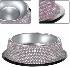 Unbranded Shiny Rhinest Moins D’acier Pet Bowl Dog Cat Dog Erless Steel Pet Bowl, Single Bowl Rhinest Moins D’acier -Pet Soin 811529529 max