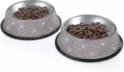 Unbranded Shiny Rhinest Moins D’acier Pet Bowl Dog Cat Dog Erless Steel Pet Bowl, Single Bowl Rhinest Moins D’acier -Pet Soin 811529610 max