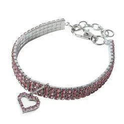 Unbranded Mini Pet Dog Bling Rhinestone Chocker Collars Fancy Dog Collier En Forme De Cœur (1pcs Rose)