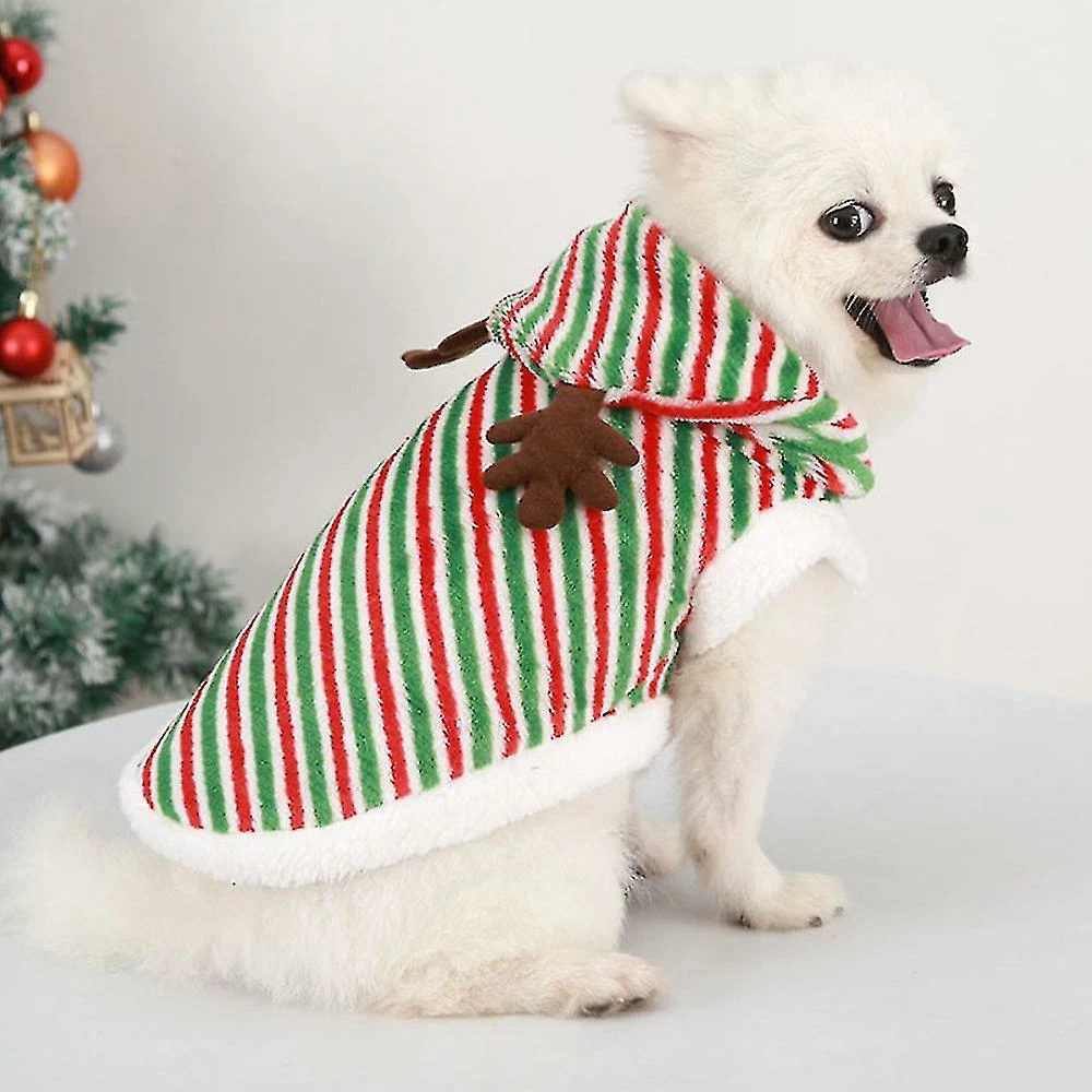 Unbranded Pet Cat Small Dog Santa Elk Costume Vêtements De Noël Hoodie (rayures Rouges Et Vertes1pcs) 3 Unbranded Pet Cat Small Dog Santa Elk Costume Vêtements De Noël Hoodie (rayures Rouges Et Vertes1pcs) – Image 3